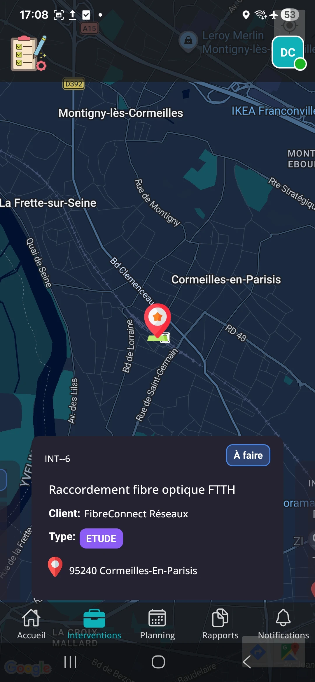 Carte des interventions