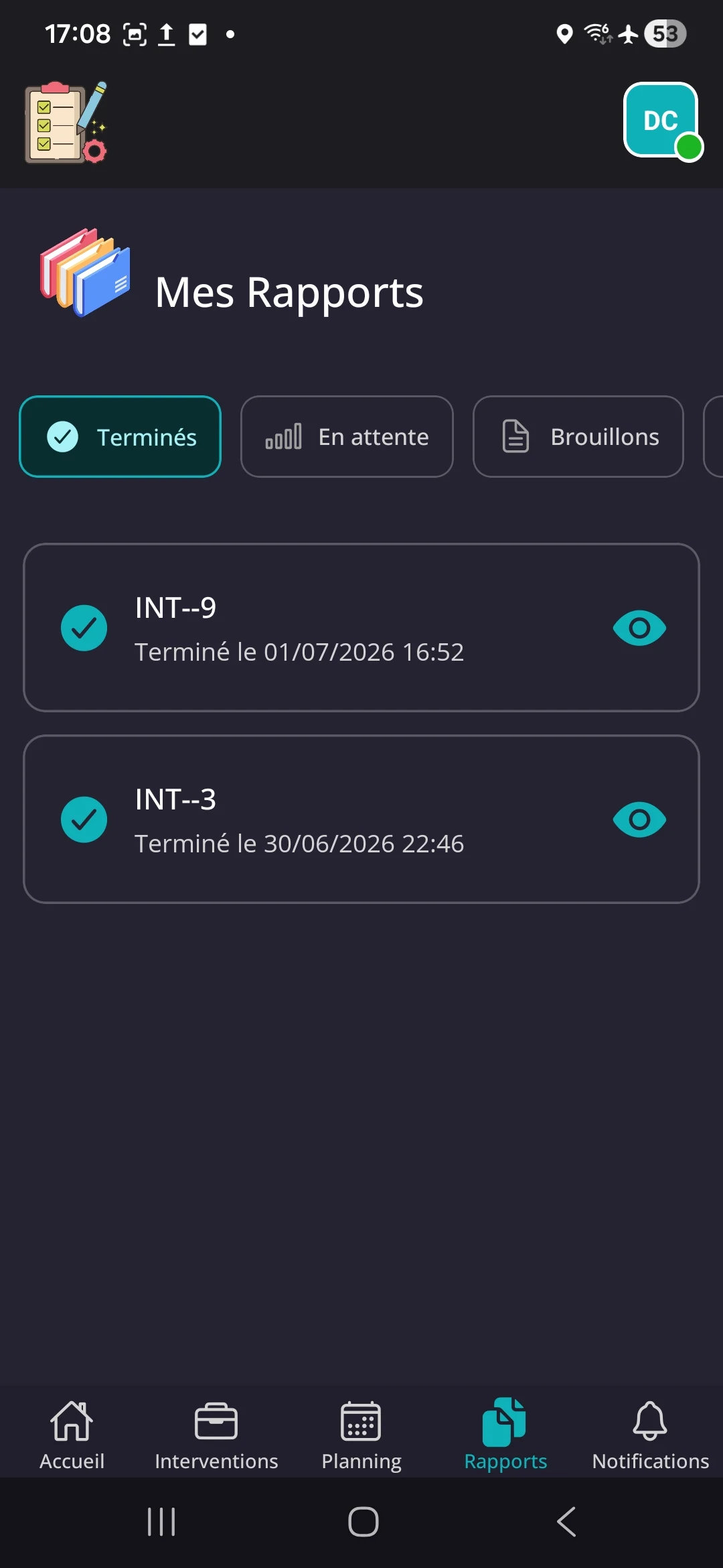 Rapports mobiles
