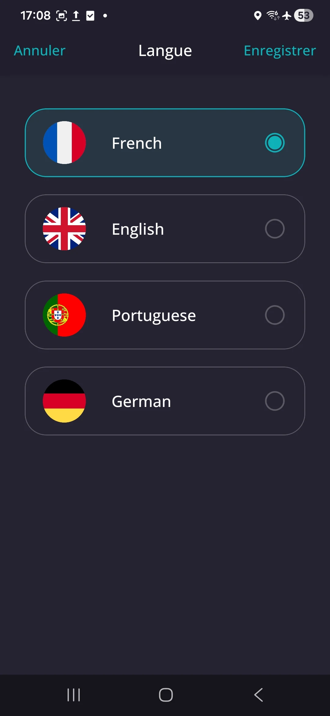 Sélection de la langue